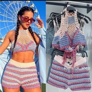 ZARA Set 2 piece Crochet top and shorts multicolored